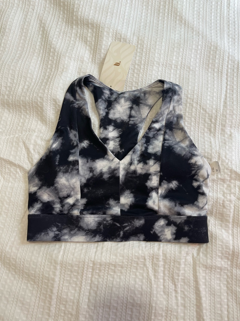 Fabletics Black & White Tie-Dye Sports Bra